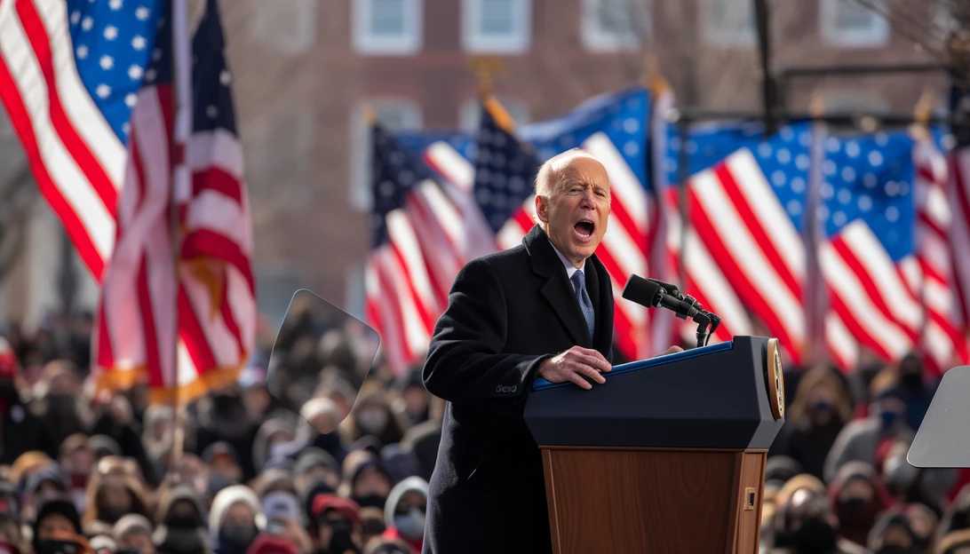 An image of President Biden delivering his Veterans' Day speech with protesters in the background. (Taken with a Canon EOS 5D Mark IV)