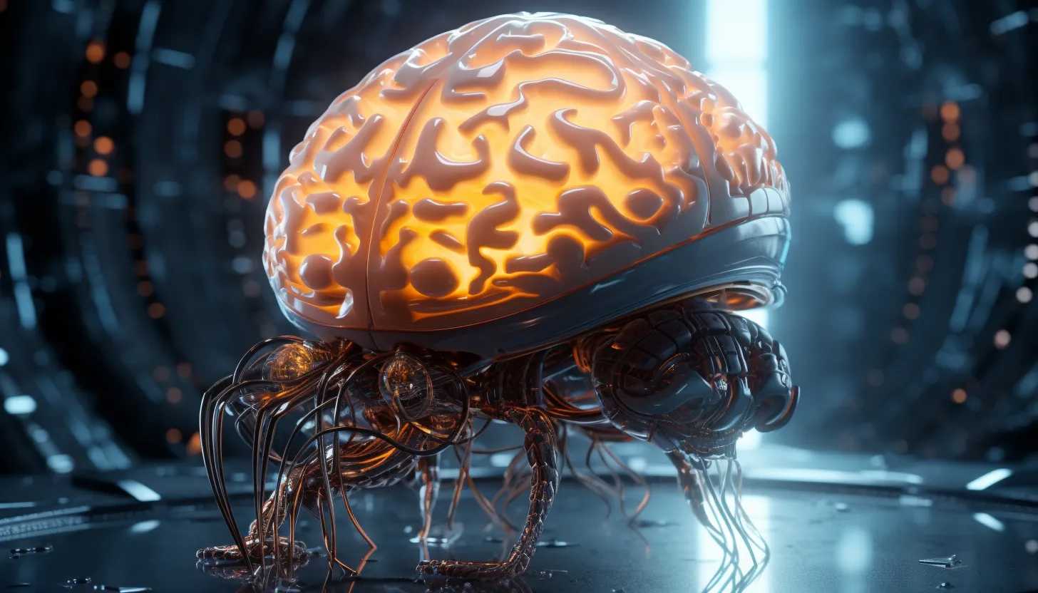 A futuristic representation of artificial intelligence expressed through a 3D render of a robotic brain. This illustrates the rapid advancements in AI technology. Taken with Sony Alpha a7 III.