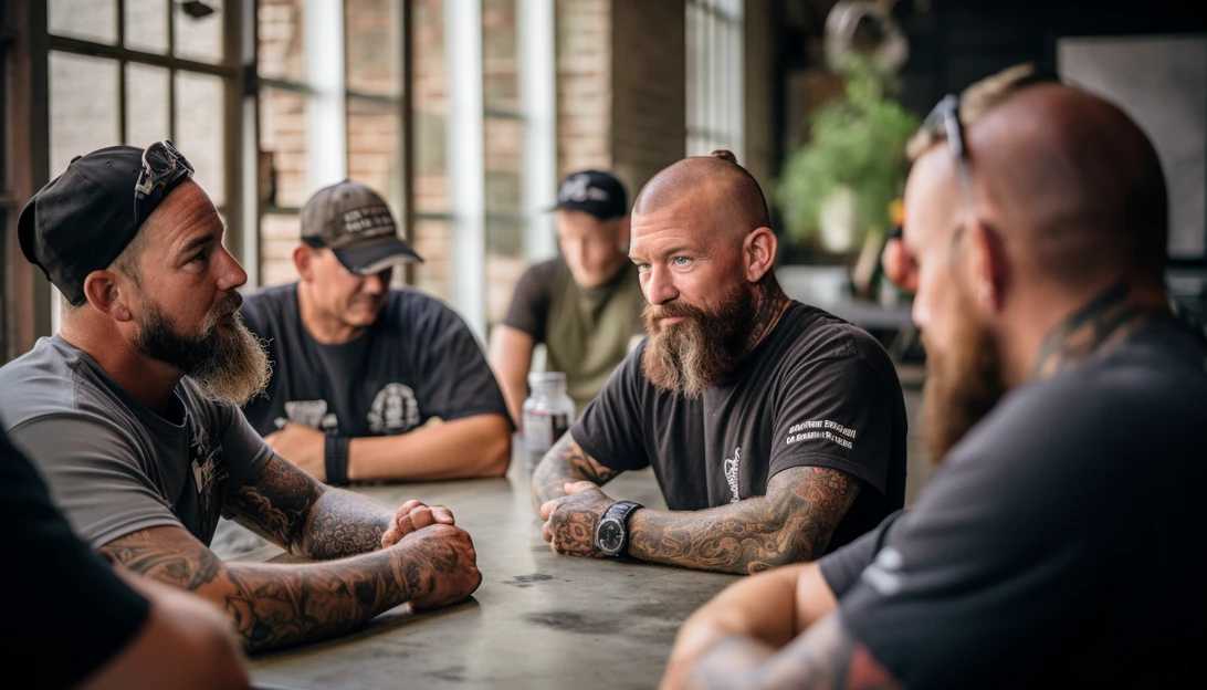 A group of veterans participating in the HomeTeam training program, discussing strategies to support each other through mental health challenges. (taken with Nikon D850)