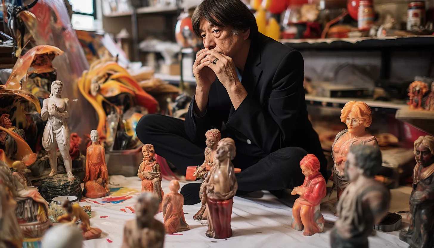A candid photograph of Shigeru Miyamoto, the creator of Mario, deep in thought in his creative space. Various Mario artwork and memorabilia would serve well as a background. Taken with a Sony Alpha a7 III.