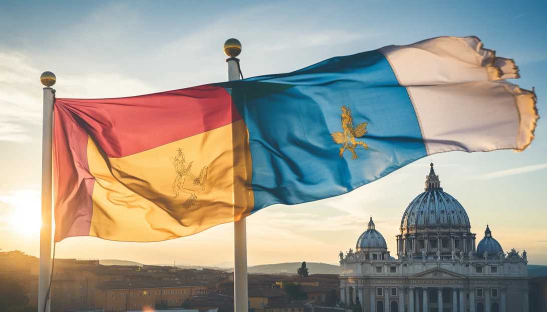 A photo of Italian and Vatican flags waving side by side, showcasing the offers of support from these entities.