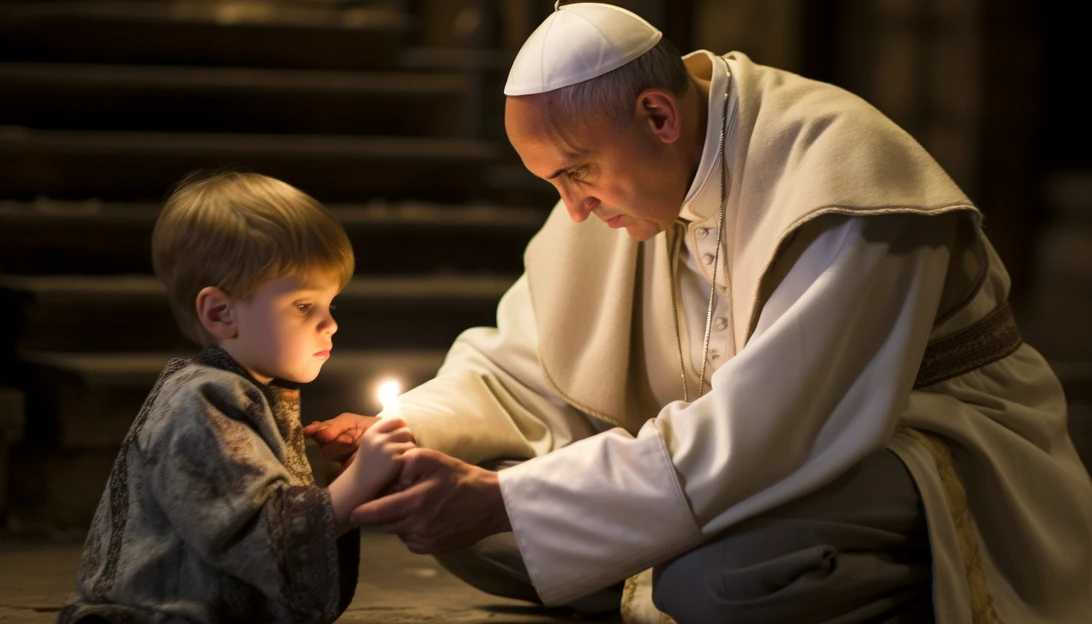 A picture of Pope Francis offering prayers and blessings to a child, reflecting his compassion for the suffering and the Gregory family's inclusion in his prayers.