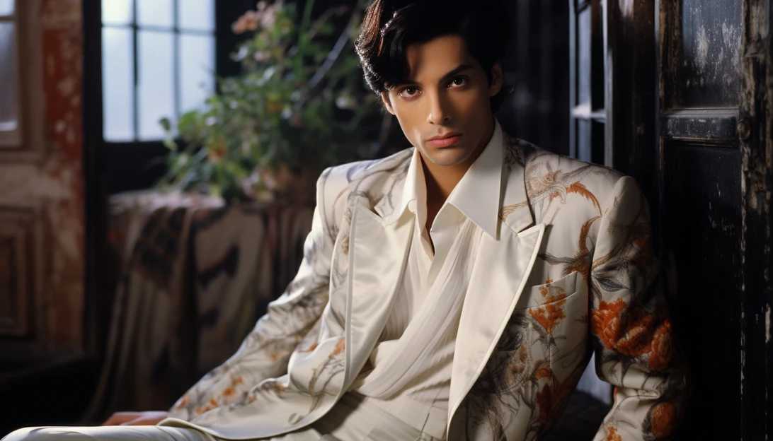 A photo of Prince wearing the outfit from the film 'Under the Cherry Moon,' captured with a Canon EOS R.