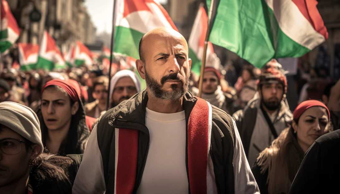 An image of protestors in Palestine advocating for their rights, taken with a Sony Alpha a7 III camera.