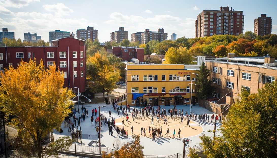 An image of Hillcrest High School in Jamaica Hills, Queens, where the incident of antisemitism took place, showcasing the diverse student body, taken with a Sony Alpha 7 III camera.