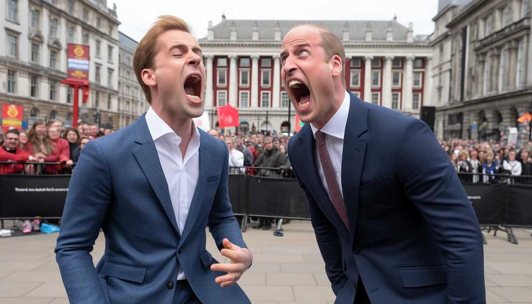 A picture of Prince William and Prince Harry during a royal event, showcasing their complex sibling rivalry, taken with a Nikon D850.