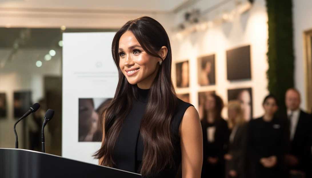 An image of Meghan Markle, now the Duchess of Sussex, at an event, indicating her potential plans to write her own memoir, taken with a Sony A7R IV.