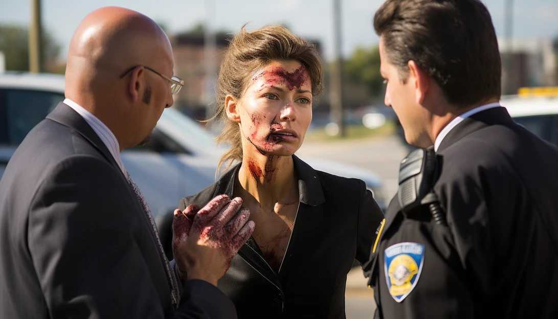 A woman being interviewed by law enforcement officials after the incident.