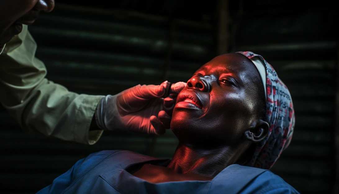 A close-up shot of a medical professional administering malaria treatment, taken with a Canon EOS 5D Mark IV