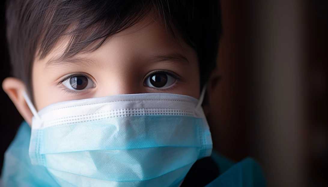 A close-up shot of a child wearing a protective face mask, highlighting the importance of preventing the spread of respiratory illnesses. (Taken with a Canon EOS R)
