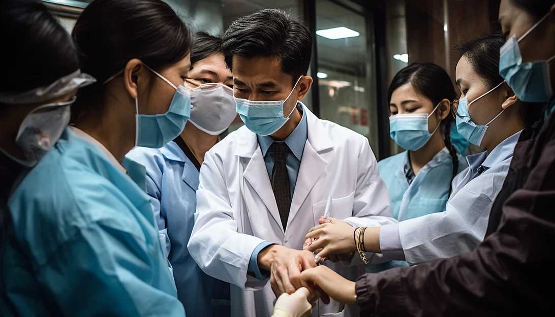An image of a group of healthcare professionals conducting a vaccination campaign in China, emphasizing the WHO's recommendation for immunization. (Taken with a Sony A7 III)