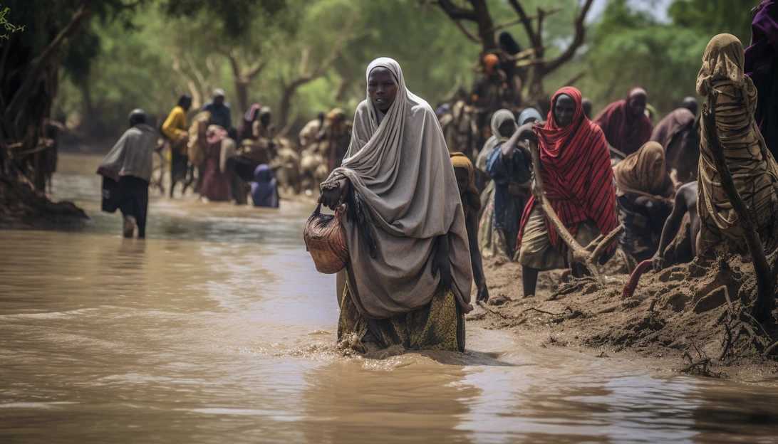 Residents of Garissa seeking shelter on higher ground amidst the floods, captured with a Nikon D850.