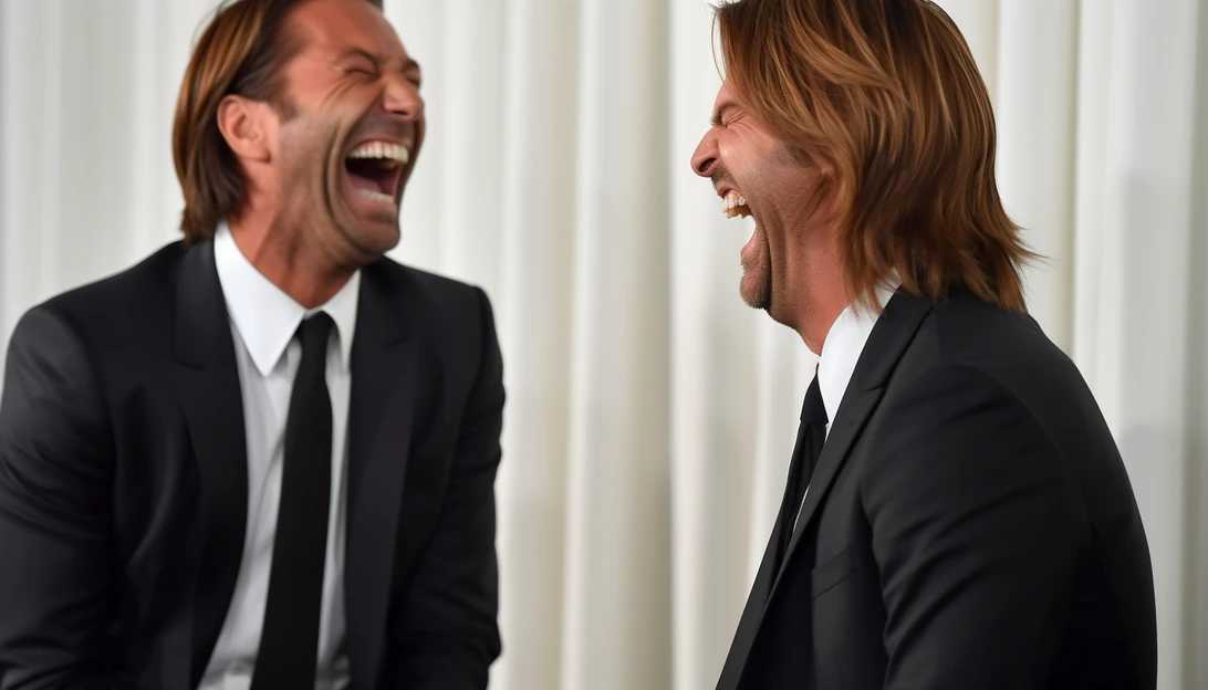 Brad Pitt and Bradley Cooper sharing a laugh at an awards ceremony, captured by a Nikon D850