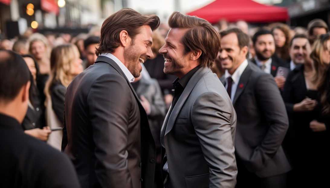 Ben Affleck receiving support from Bradley Cooper on the red carpet, photographed with a Sony A7III