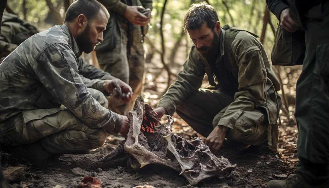 A group of anthropologists carefully analyzing remains found at the crash site of Staff Sgt. Franklin Hall's plane. (Photo prompt taken with a Canon EOS R)