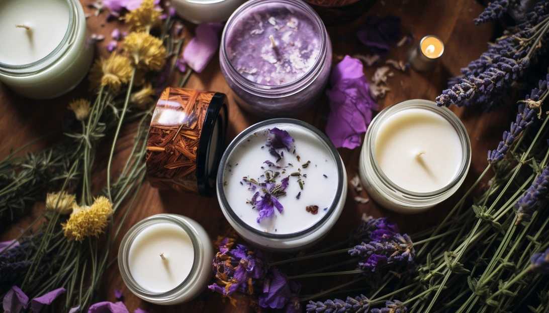 A selection of natural soy wax candles, emitting delightful aromas of lavender, citrus, and earthy notes. (Taken with Sony A7 III)