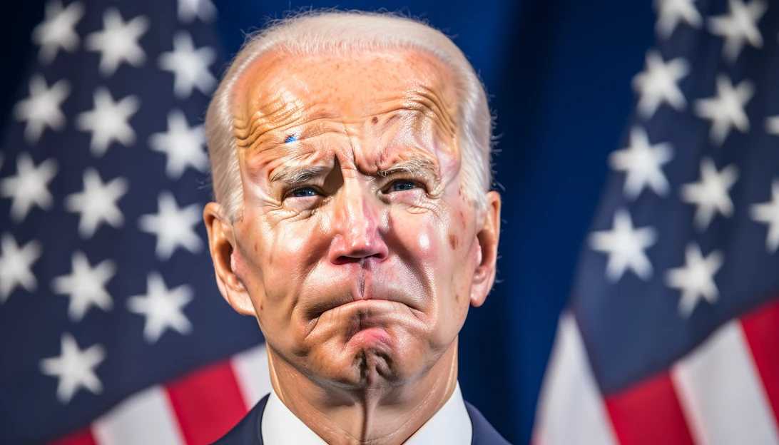A close-up photo of Joe Biden, emphasizing his expression of surprise or concern, taken with a Sony A7 III.