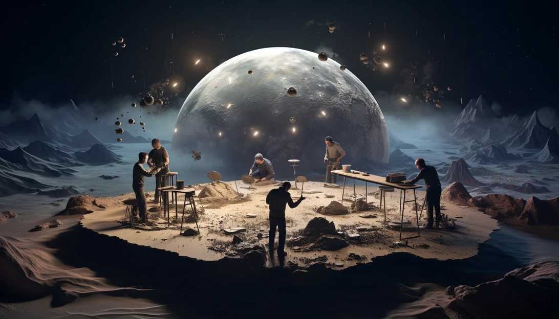 A team of scientists and engineers working together to design and test novel lunar constructions, captured by a Sony Alpha a7R III