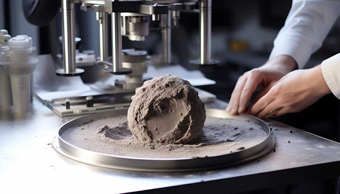 A 3D printer in action, layering lunar regolith to create a protective shield for lunar habitats, photographed with a Panasonic Lumix GH5