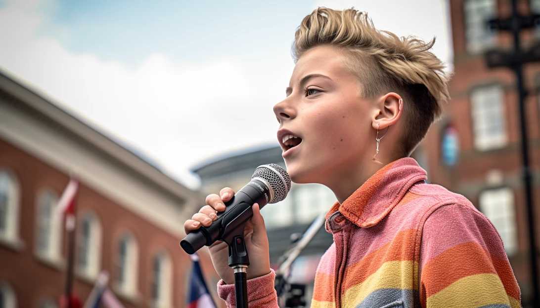 A nonbinary high school student speaking at a rally for LGBTQ+ rights. (Photo taken with Canon EOS R)