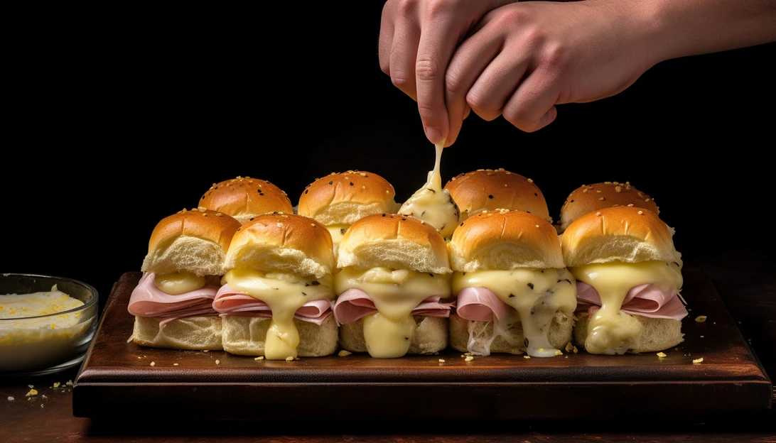 Capture the delectable Hawaiian Ham and Swiss Sliders, with slices of deli honey ham and Swiss cheese nestled inside KING'S HAWAIIAN rolls. (Taken with a Canon EOS 5D Mark IV)