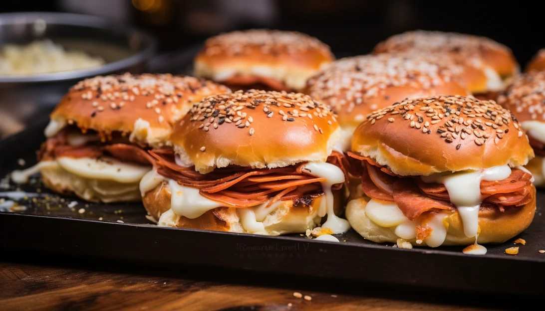 A close-up shot of the mouthwatering Pepperoni Pizza Sliders, with gooey melted cheese and savory pepperoni on King’s Hawaiian Sweet Slider Buns. (Taken with a Sony Alpha a7 III)