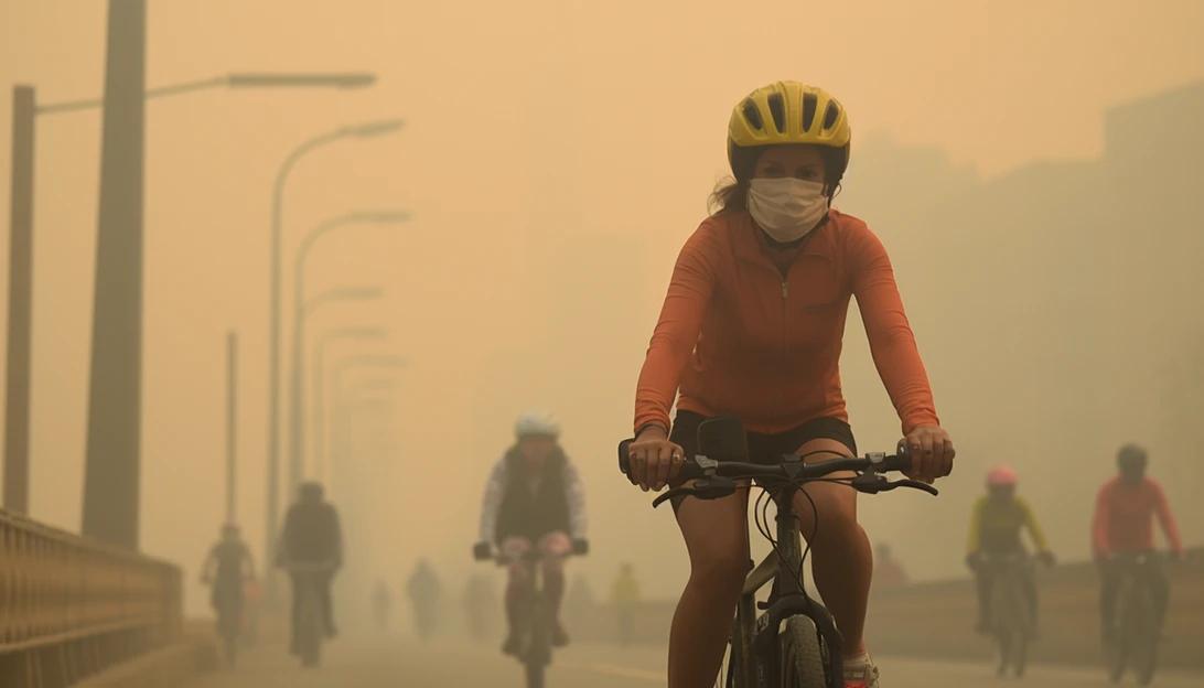 A cyclist wearing a protective face mask rides through the smog-covered streets of Lahore. (Photo taken with a Nikon D850)