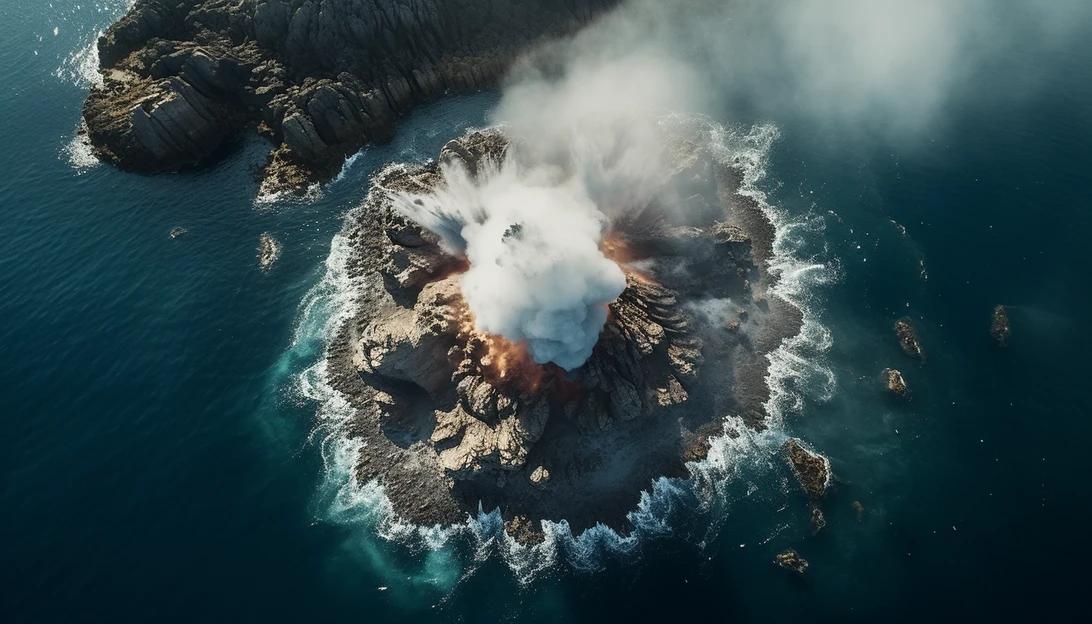 A stunning aerial shot of the undersea volcano off the coast of Japan, taken with a DJI Mavic 2 Pro drone