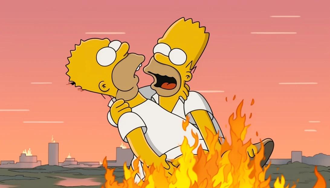 Homer Simpson playfully strangling Bart against a backdrop of Springfield, taken with an iPhone 11 Pro