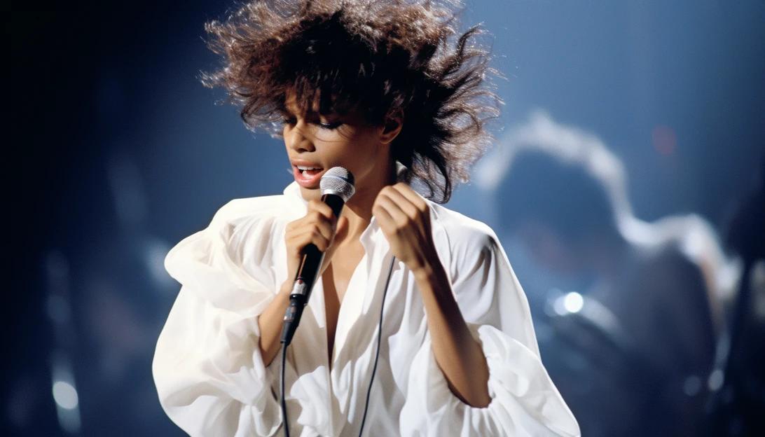 An image of Prince performing in his iconic white-ruffled shirt at the 1985 American Music Awards, taken with a Nikon D850.
