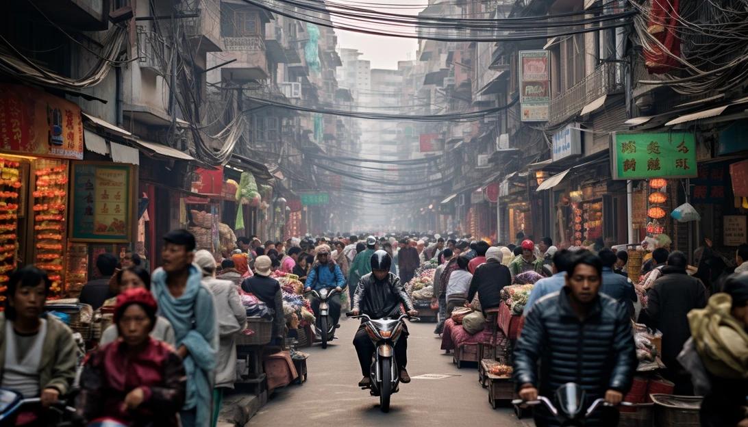 A photo of a crowded street in China, showcasing the bustling city life. (Taken with a Nikon D850)
