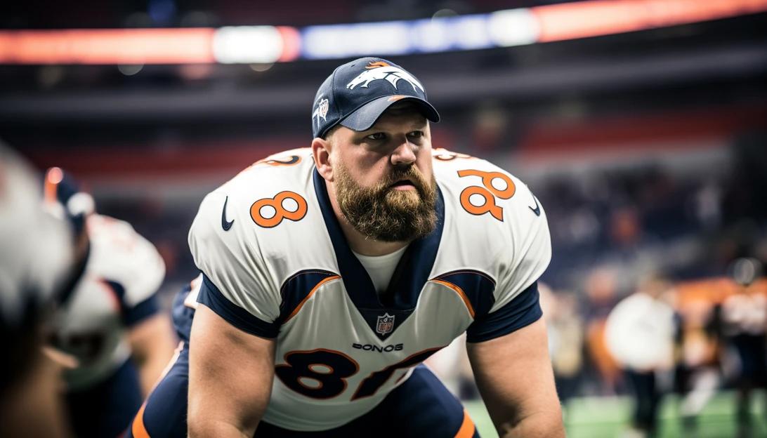 Former Broncos defensive lineman Harald Hasselbach in action during a Super Bowl game, captured with a Nikon D850.