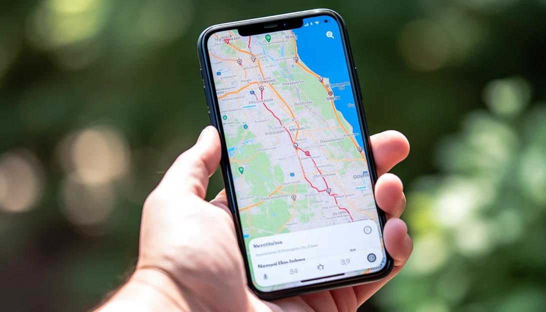 An image of a person using Google Maps on their smartphone to navigate directions, ensuring they save time and easily plan their road trip. (Photo taken with a Google Pixel 6).