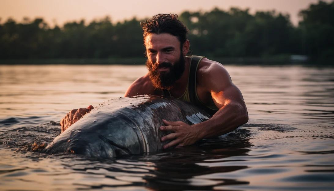 A photo of Matthew Frattasio proudly holding the massive almaco jack he caught near Morehead City, North Carolina. Taken with a Canon EOS 5D Mark IV.