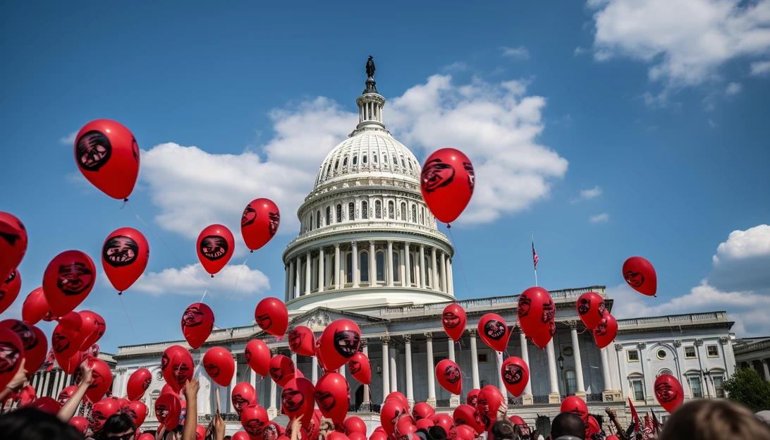A group of progressive protesters flying the scandal-ridden Congressman's balloon outside the Capitol. (Taken with Nikon D850)