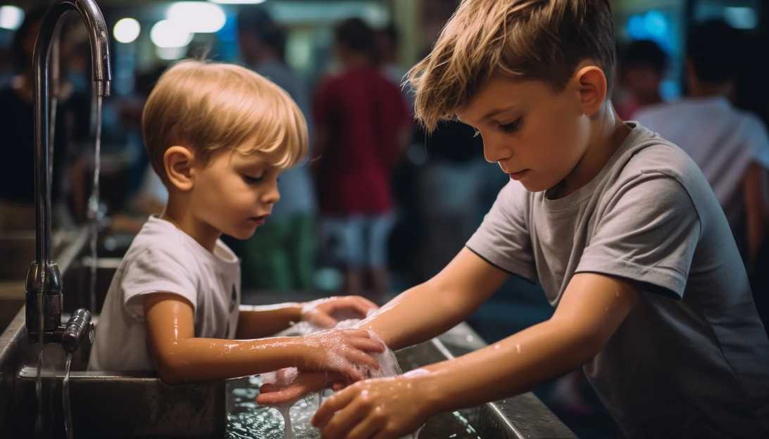 Kids practicing good hand hygiene by washing their hands (Taken with Nikon D850)