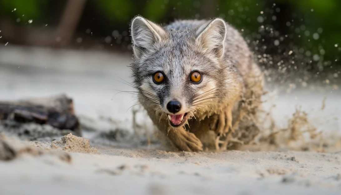 An intriguing shot of wildlife in action, showcasing the cunning nature of a gray fox. (Taken with Sony Alpha A7 III)