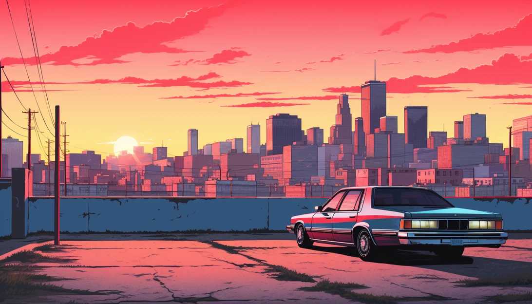 An artist's illustration of the Miami-inspired Vice City setting of Grand Theft Auto VI, created with a Nikon D850 camera.