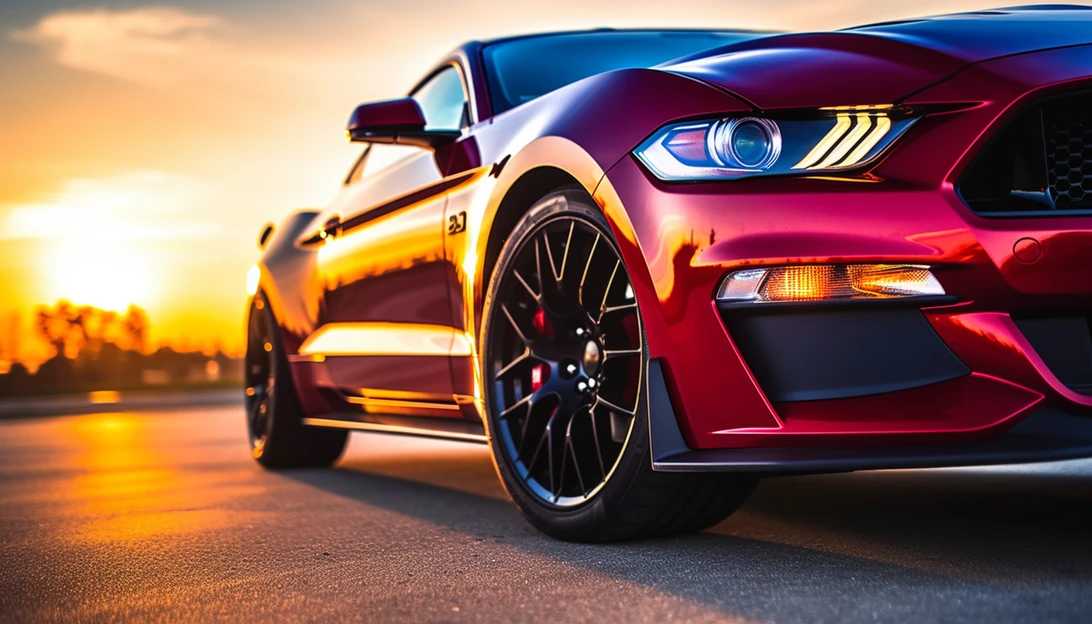 A close-up shot of a Ford Mustang, similar to the stolen vehicle involved in the high-speed chase, taken with a Canon EOS 5D Mark IV camera.