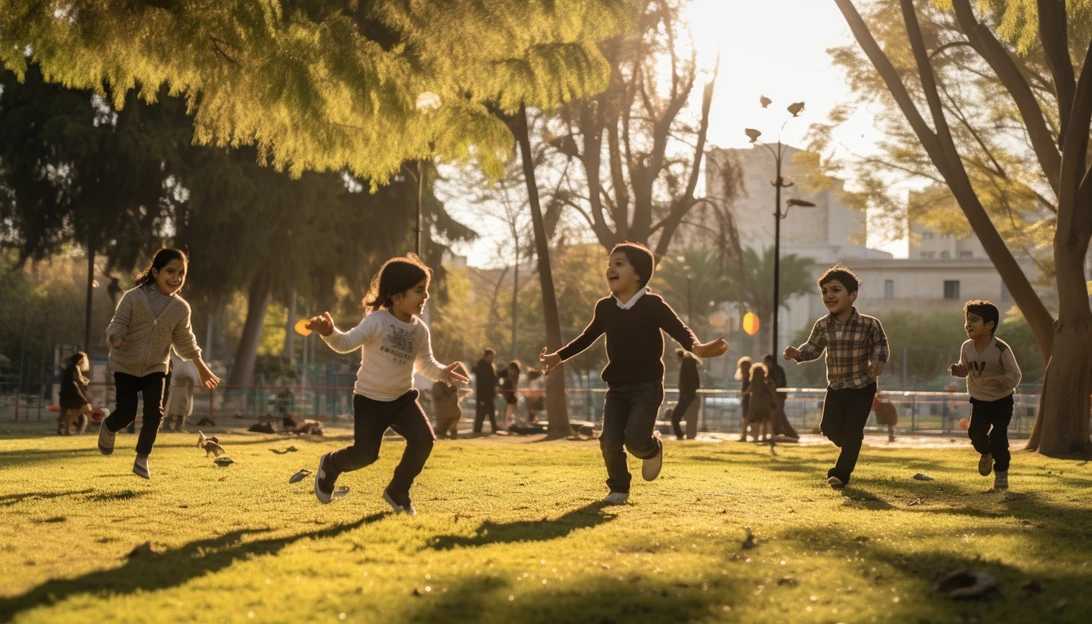 Israeli and Palestinian children playing together in a park, showcasing hope for a peaceful future. (Taken with Sony A7 III)