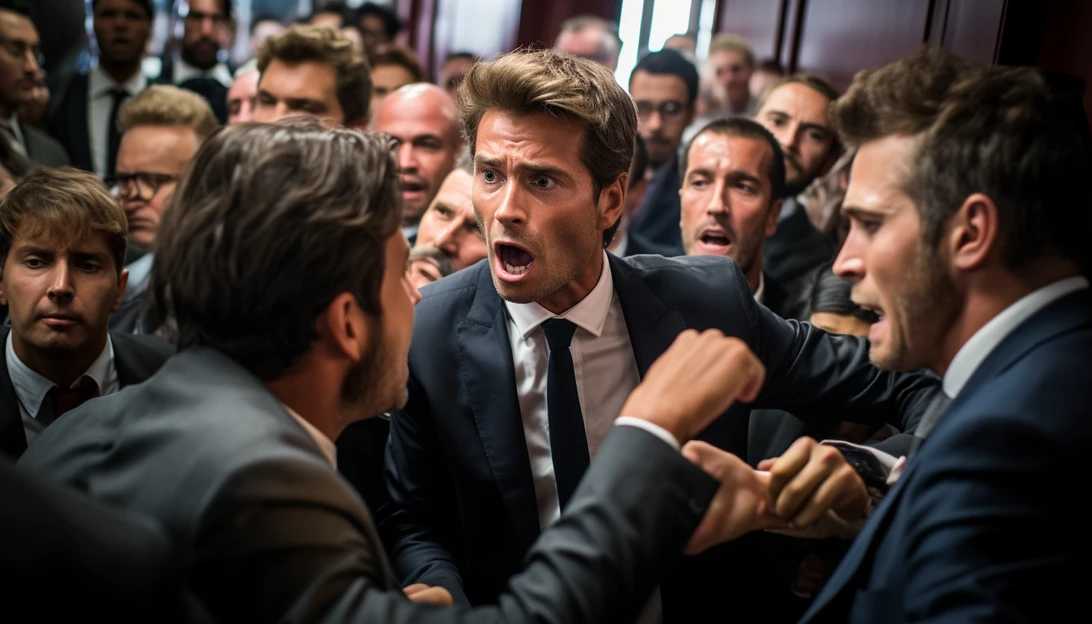 A photo capturing the intense courtroom atmosphere as Dupond-Moretti's defense lawyer passionately argues his case before the special court for government ministers. [Taken with Nikon D850]