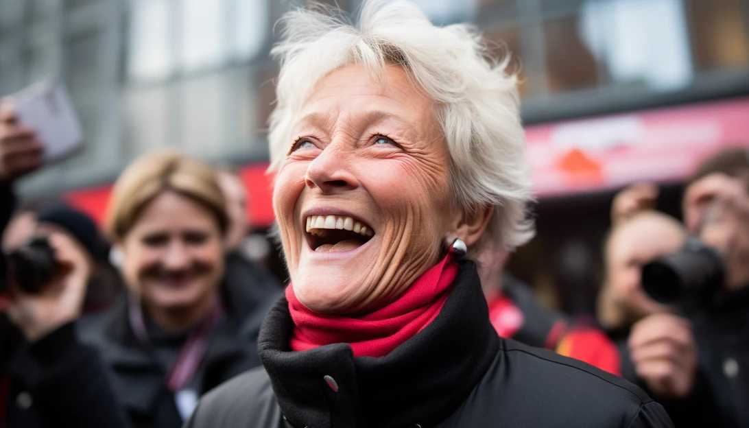 A close-up shot of Prime Minister Elisabeth Borne expressing her happiness and support for Dupond-Moretti, highlighting the political victory achieved. [Taken with Sony A7 III]