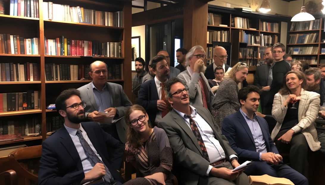 A group of fiction authors gathering at The Authors Guild for a press conference regarding the copyright lawsuit against OpenAI.