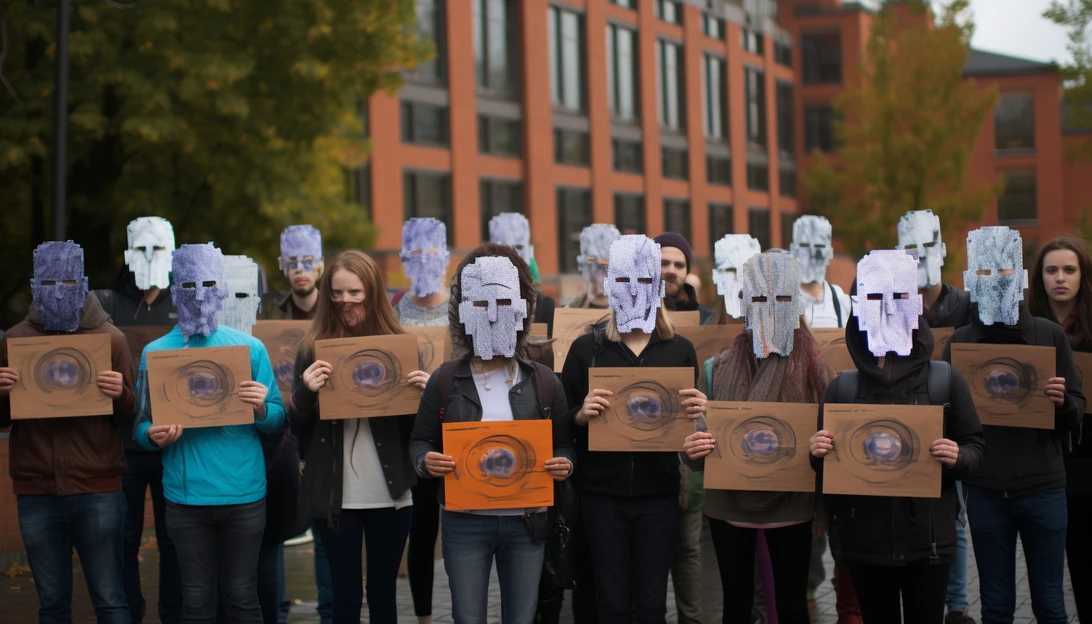 A group of protesters holding placards that advocate for stronger copyright protection in the digital age.