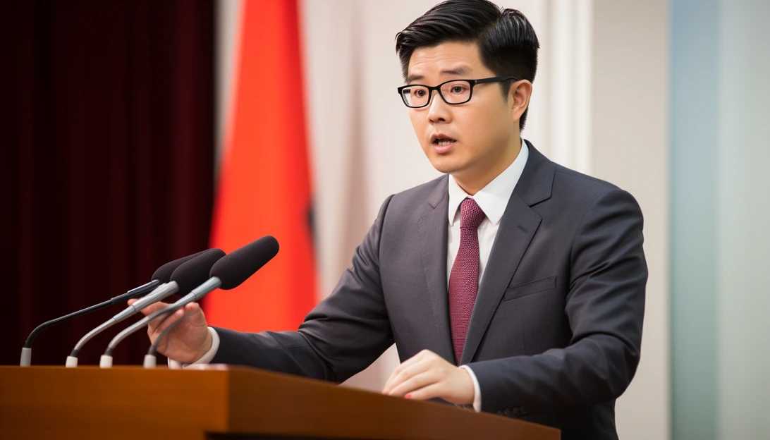 A photo of the North Korean foreign ministry spokesperson giving a press conference, taken with a Nikon D850.