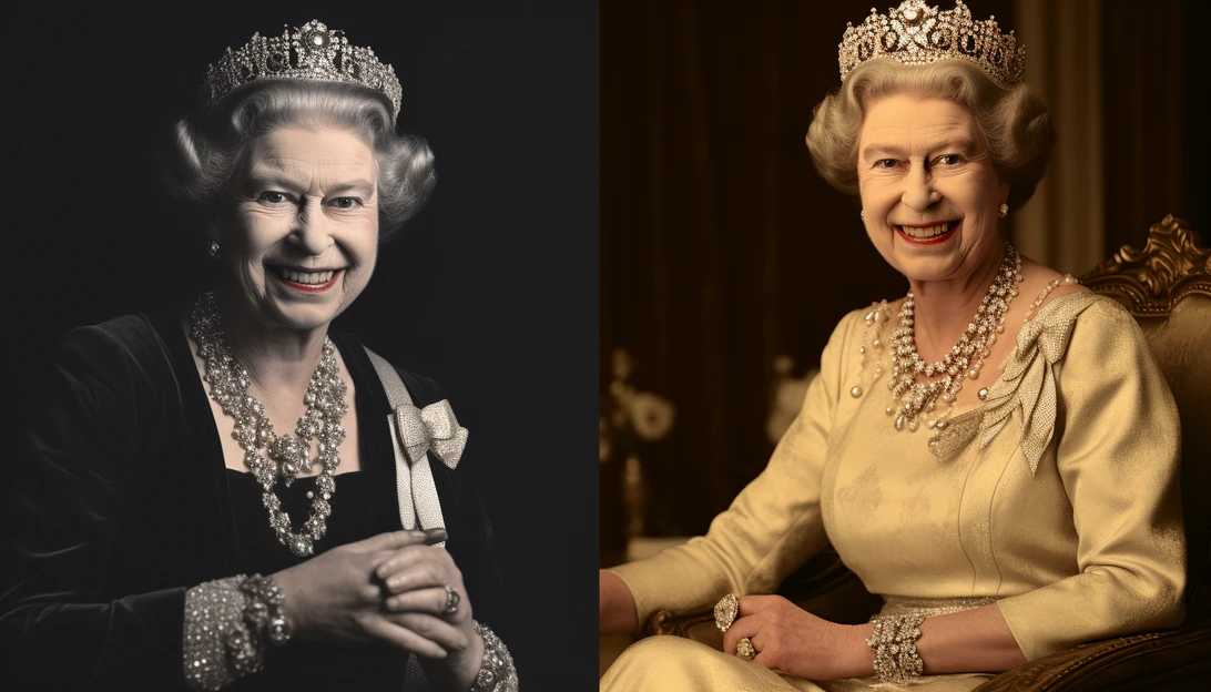 Queen Elizabeth wearing her iconic crown and a warm smile, captured with a Nikon D850
