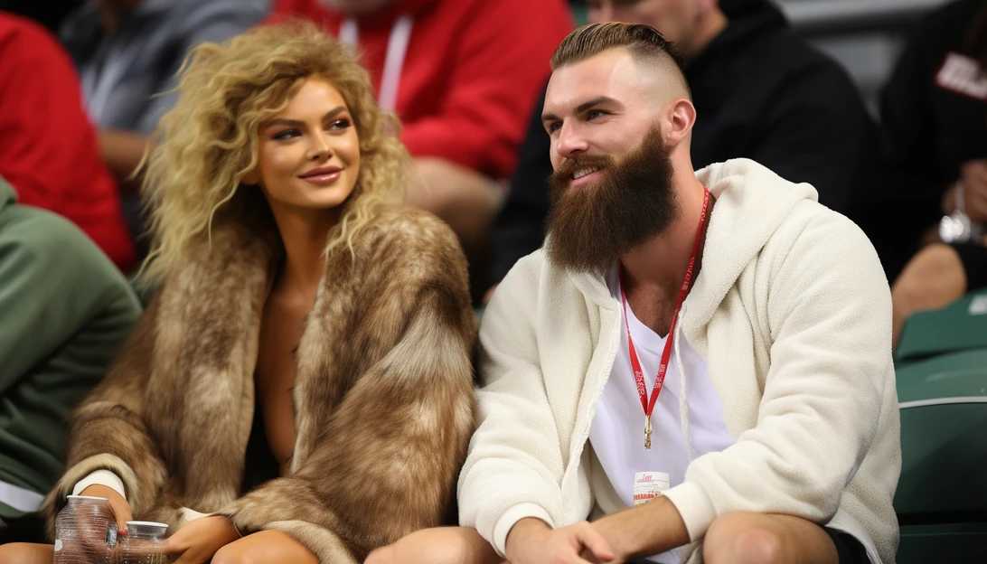 Taylor Swift and Travis Kelce enjoying a game together at the Kansas City Chiefs and New York Jets match on Oct. 1, captured with a Nikon D850.