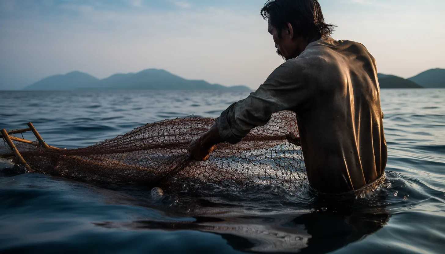 A fisherman off the coast of Japan, casting a net into the Pacific Ocean, symbolic of the local fishing communities' concerns about the water release from the Fukushima plant. Taken with Nikon D850.