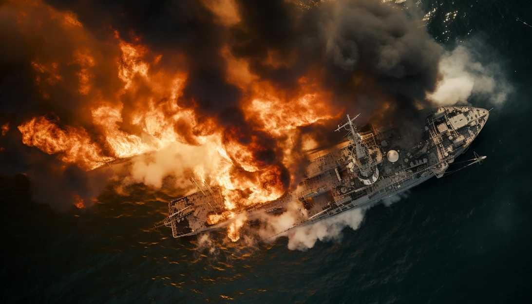 An aerial shot of the USS St. Lo engulfed in flames after being hit by a Japanese suicide plane. The chaos and devastation of the kamikaze attack are palpable. (Taken with a Nikon D850)