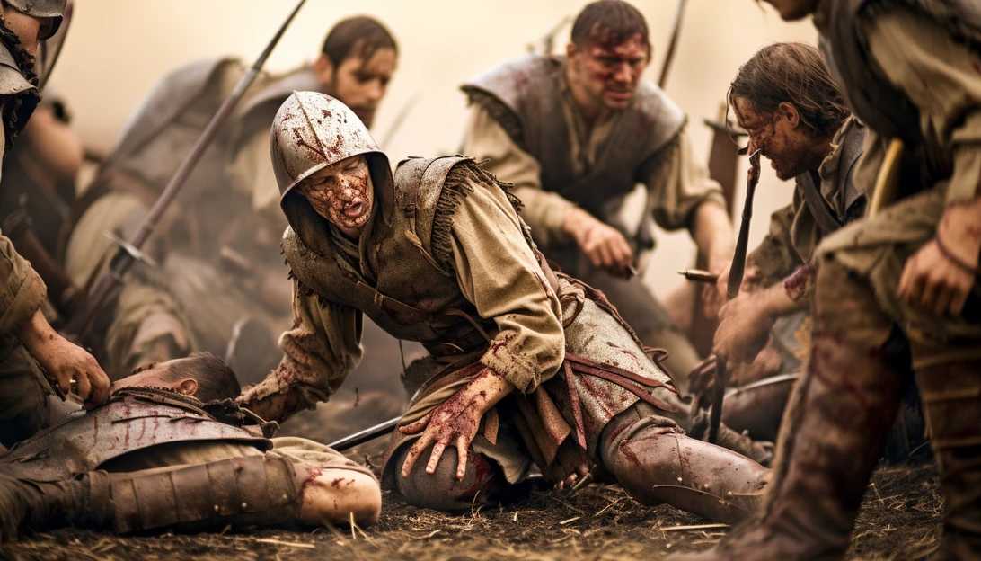 A sepia-toned image showcasing the Battle of Agincourt, with King Henry V leading his troops into the historic clash. The bravery and camaraderie of the soldiers are beautifully captured. (Taken with a Canon EOS 5D Mark IV)
